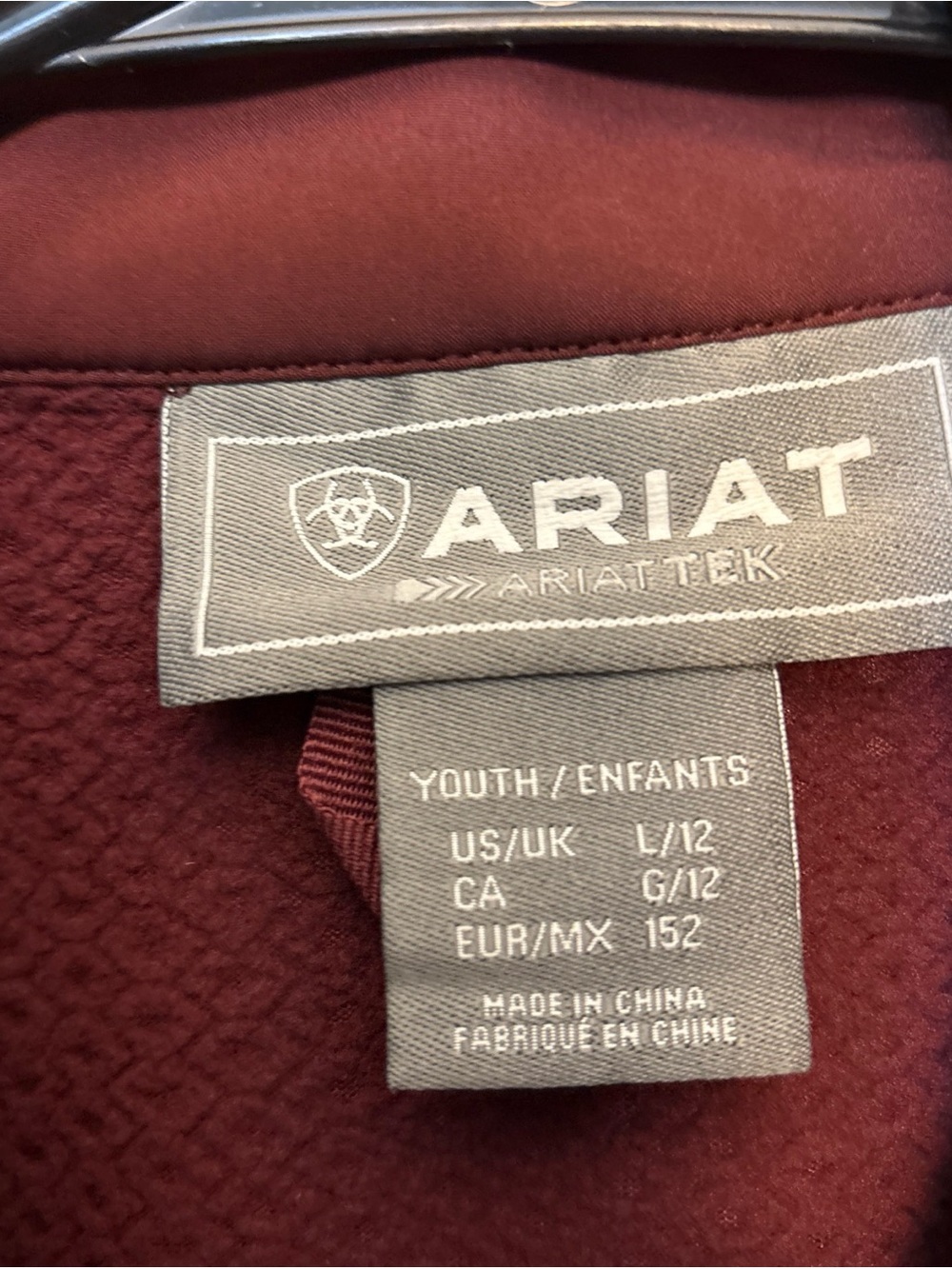 Ariat Youth Burgundy Fleece-Lined Softshell Jacket - Picture 2 of 4